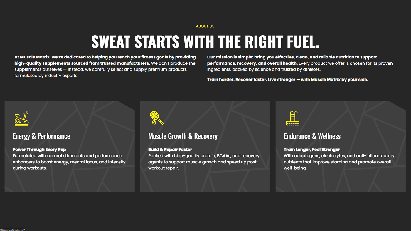MuscleMatrix Sports Nutrition Website Redesign